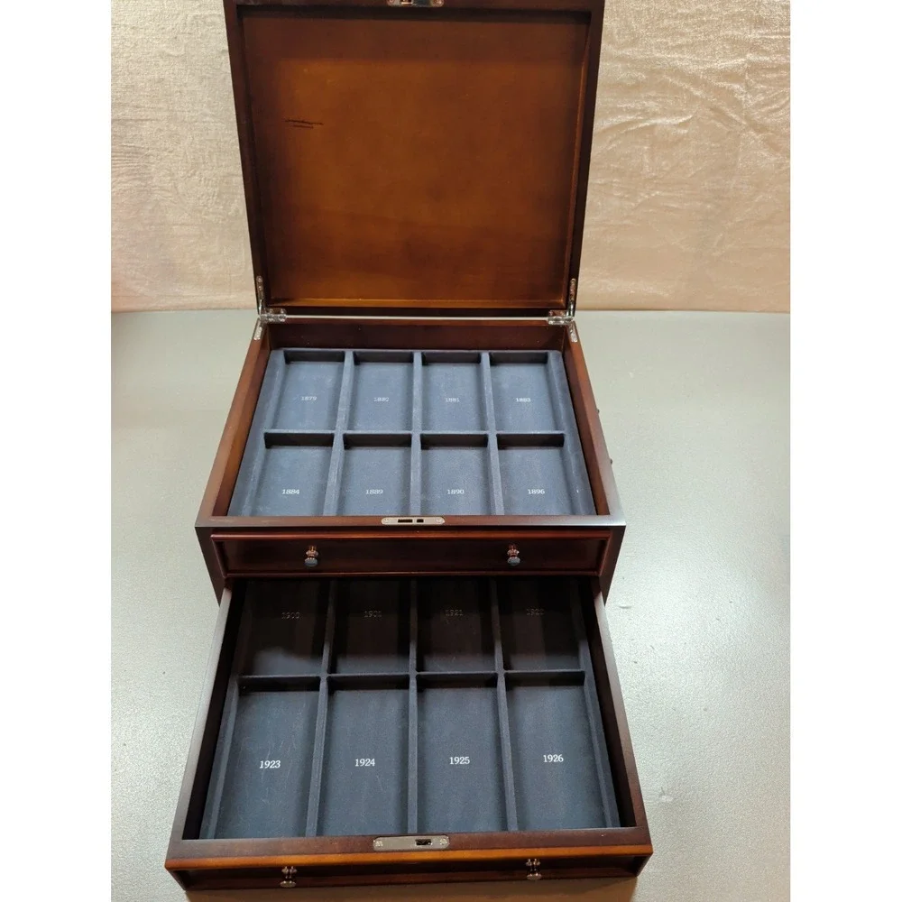 PCS Locking Wooden Coin Storage Cabinet Chest Morgan Peace Dollar Box